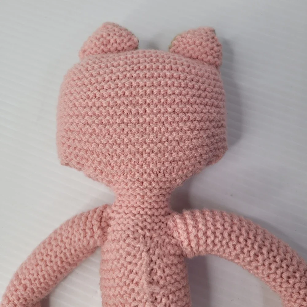 Crochet Cat Plush Toy Pink Long Limb Button Eye Stuffed Animal Cottagecore‎
